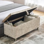 Champagne Velvet Valencia Storage Ottoman with Cushion, Velvet Material, UK FR Certified